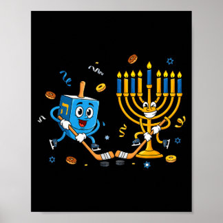 Póster Funny Hockey Dreidel Menorah Hanukkah Kids Womens 