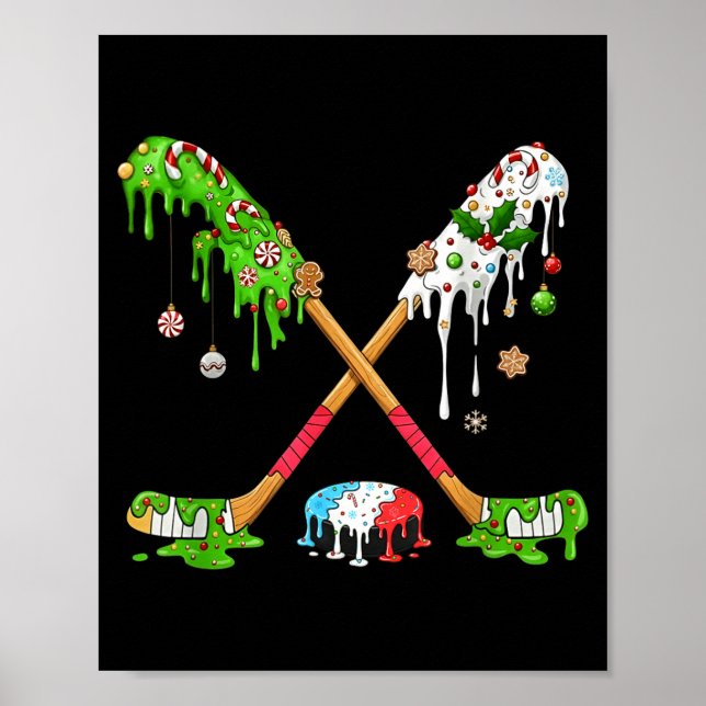 Póster Funny Hockey Holiday Candy Cane Gingerbread  (Frente)