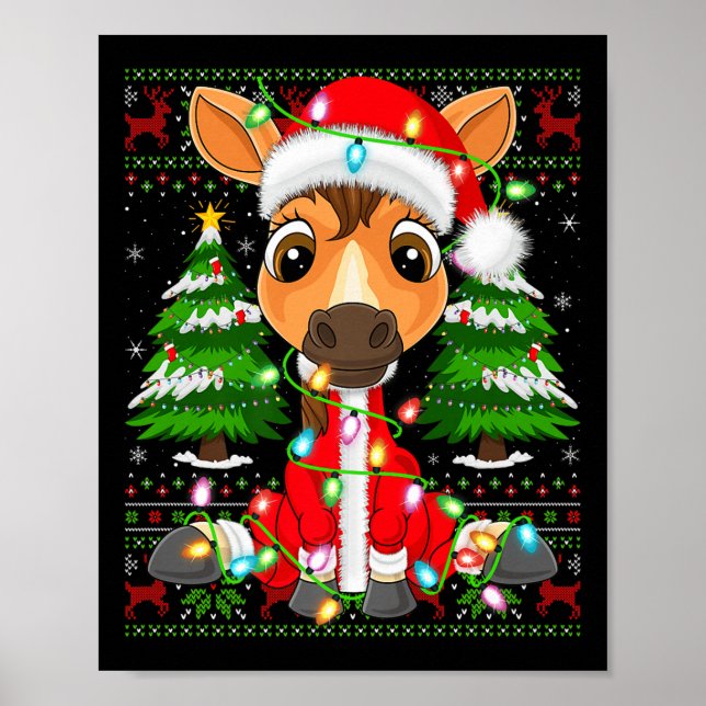 Póster Funny Horse Christmas Lights Santa Costume Ugly Xm (Frente)