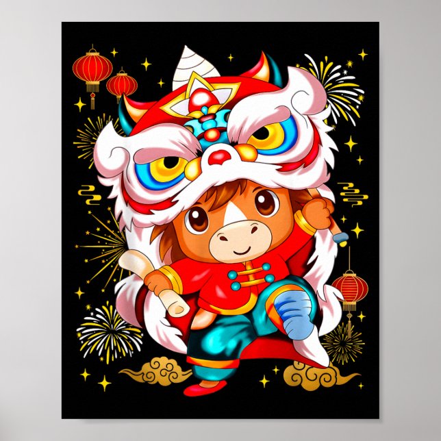 Póster Funny Horse Lion Dance Chinese New Year Kid Men  (Frente)