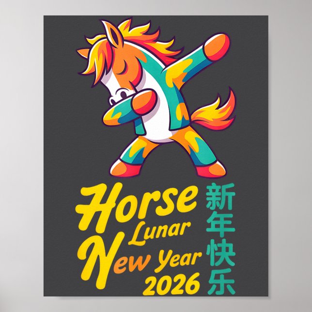 Póster Funny Horse Lunar New Year 2026 Dabbing Design  (Frente)