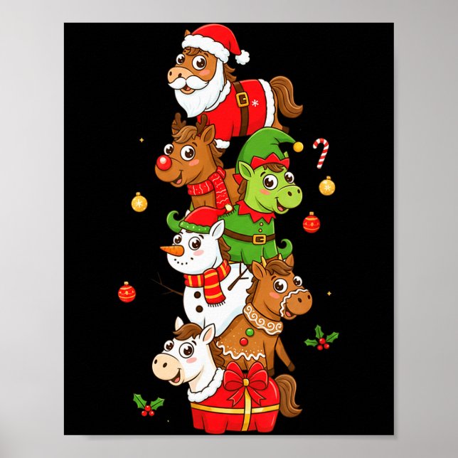 Póster Funny Horse Santa Elf Snowman Christmas Womens Men (Frente)