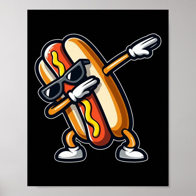 Póster Funny Hot Dog Lover Hotdog Dab Dancing Foodiers Ki (Frente)