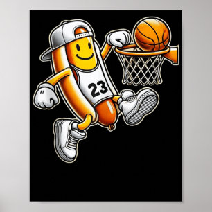 Póster Funny Hotdog Basketball Dunk Sports Court Athletic