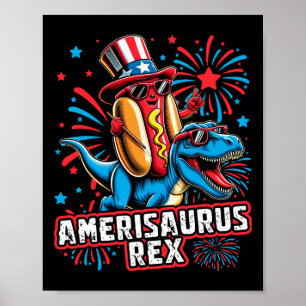 Póster Funny Hotdog T Rex Dinosaur 4 De Julio Amerisauru