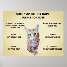 Póster Funny House Rules personalizado con foto de gato