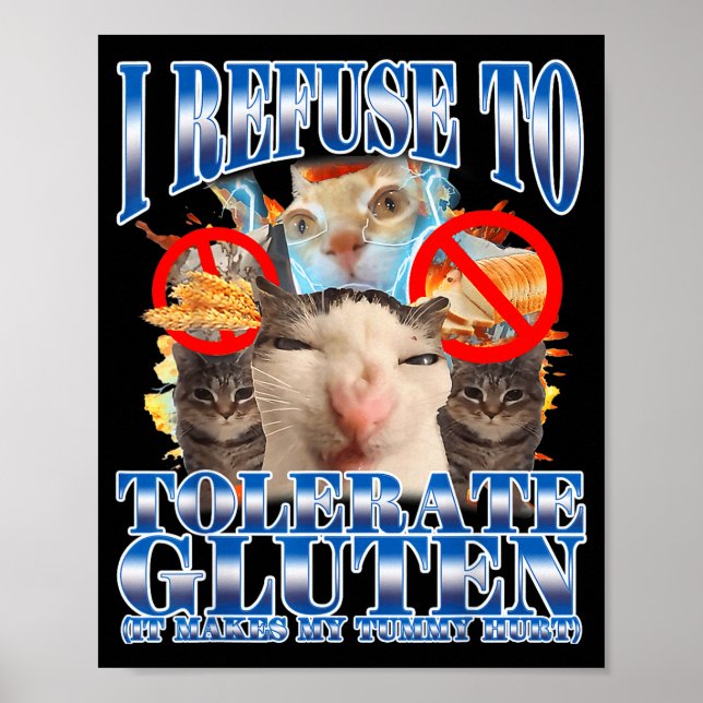 Póster Funny Humor I Refuse To Tolerate Gluten Cat Meme Q (Frente)