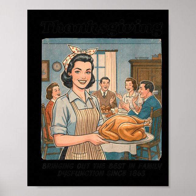 Póster Funny Humor Retro Thanksgiving Family Dysfunction  (Frente)