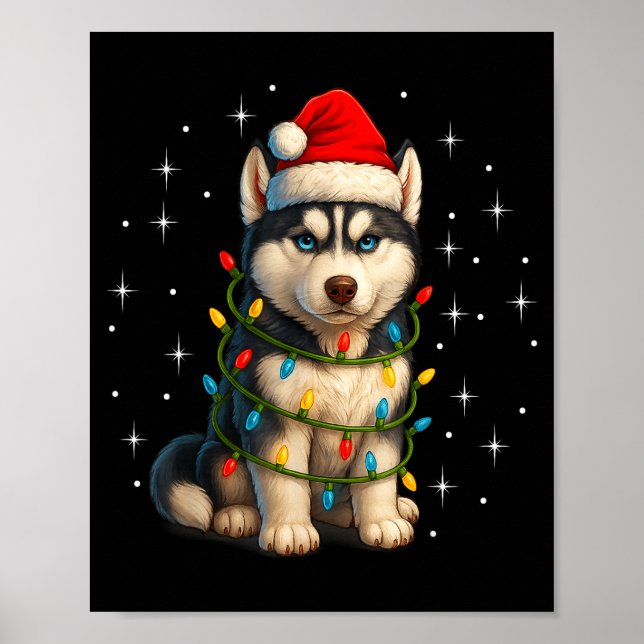 Póster Funny Husky Dog Christmas Pj Pajama Men Women Pjs  (Frente)