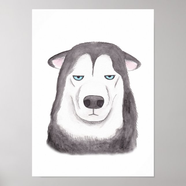 Póster Funny Husky Poster Husky Dog Print Funny Dog face (Frente)