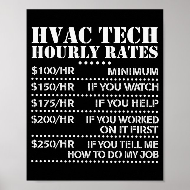 Póster Funny Hvac Tech Hourly Rate Chart Men Women  (Frente)