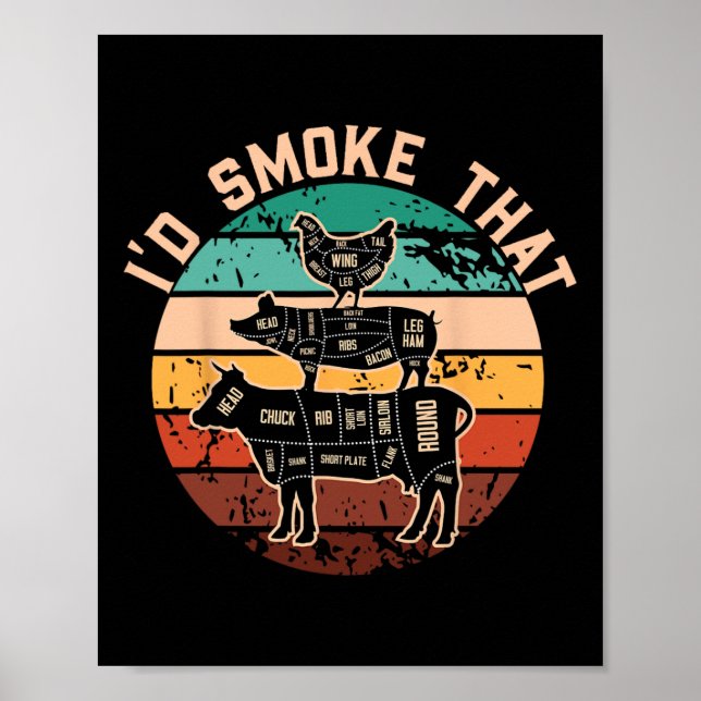 Póster Funny Id Fumar Ese Gracioso Parrillaje Retro De Ba (Frente)