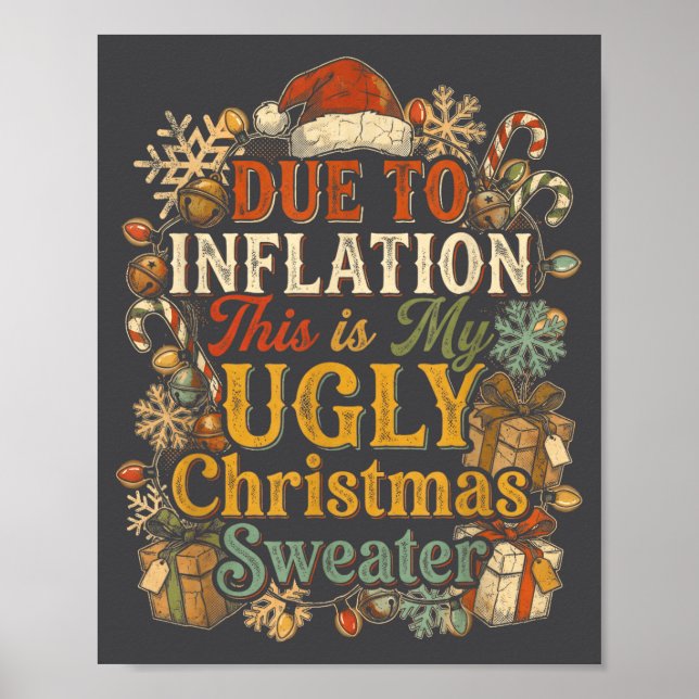Póster Funny Inflation Ugly Christmas Sweater Retro Vinta (Frente)