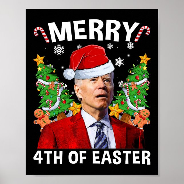 Póster Funny Joe Biden Navidades Santa Hat Merry 4 de E (Frente)