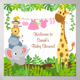 Póster Funny Jungle Baby Animals Baby Shower Poster
