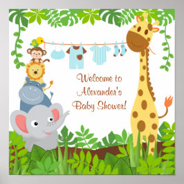 Póster Funny Jungle Baby Animals Baby Shower Poster