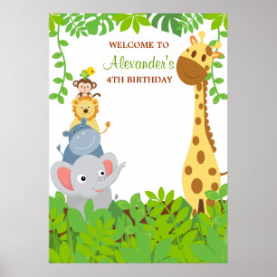 Póster Funny Jungle Baby Animals Birthday Party Poster