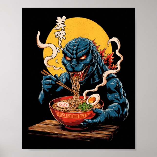 Póster Funny Kaiju comiendo Ramen Monstruo japonés Lover  (Frente)