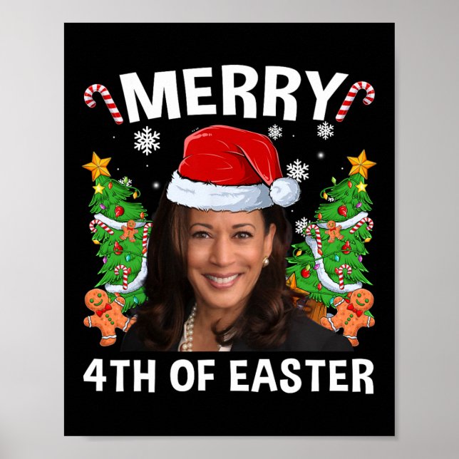 Póster Funny Kamala Harris Navidades Santa Hat Merry 4 (Frente)