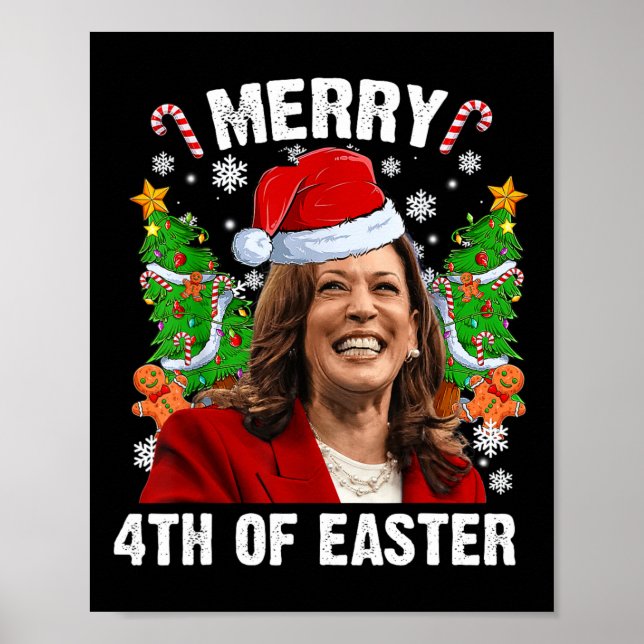 Póster Funny Kamala Harris Navidades Santa Hat Merry 4 (Frente)