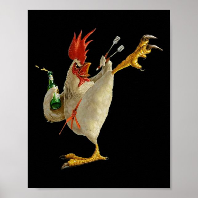 Póster Funny Karate Chicken Acción de diseño de humor (Frente)