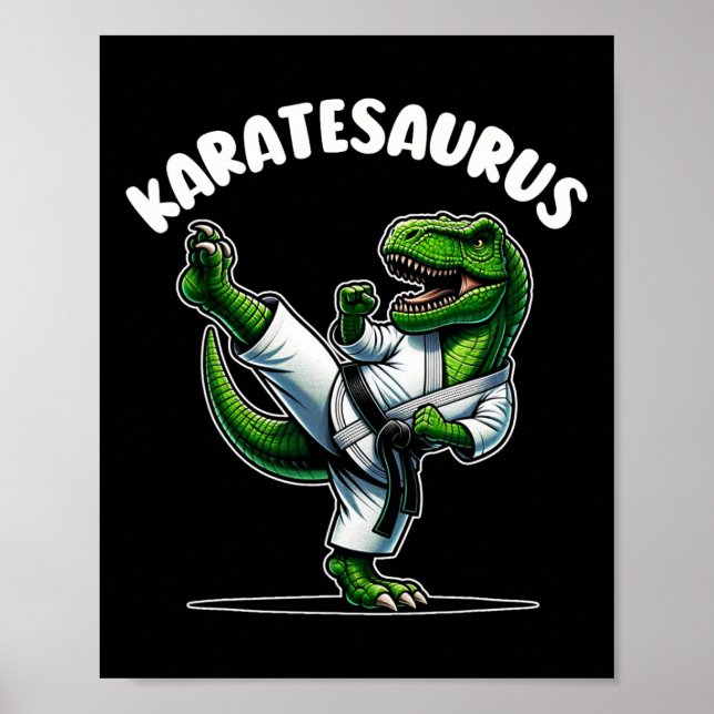 Póster Funny Karatesaurus Dinosaur T Rex En Karate Gi Bla (Frente)