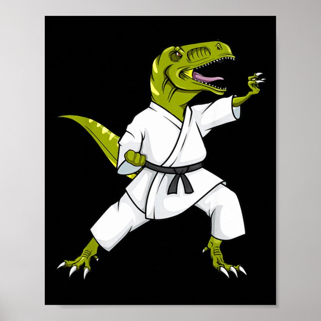 Póster Funny Karatesaurus T-rex Dinosaur Karate Samurai D (Frente)