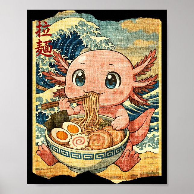 Póster Funny Kawaii Axolotl Ramen Noodle Bowl Japanese Wa (Frente)