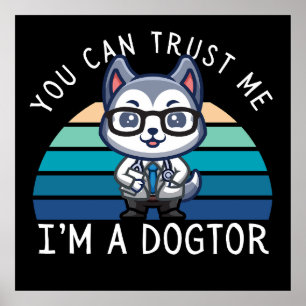 Póster Funny Kawaii Husky Dog Médico