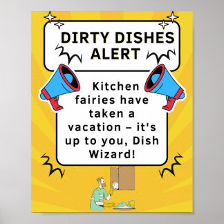 Póster Funny Kitchen Poster - Sucia alerta de platos para