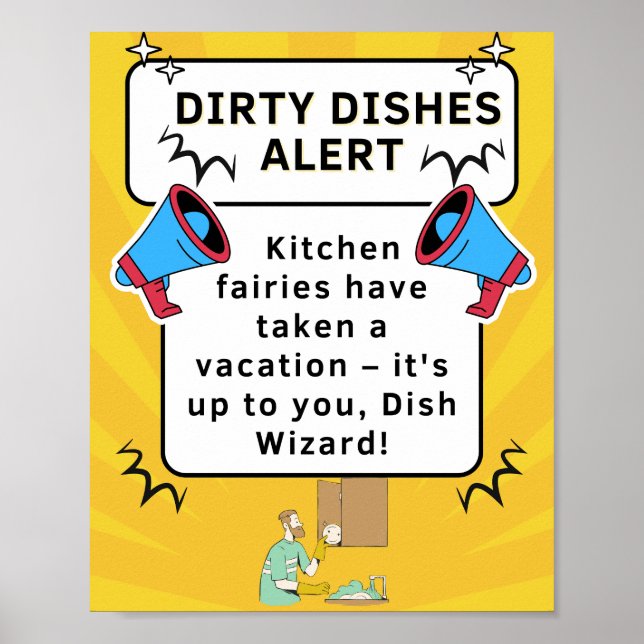 Póster Funny Kitchen Poster - Sucia alerta de platos para (Frente)