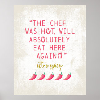 Póster Funny Kitchen Reviews Chef fue un pimiento picante