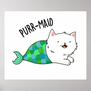 Póster Funny Kitty Cat Mermaid Pun