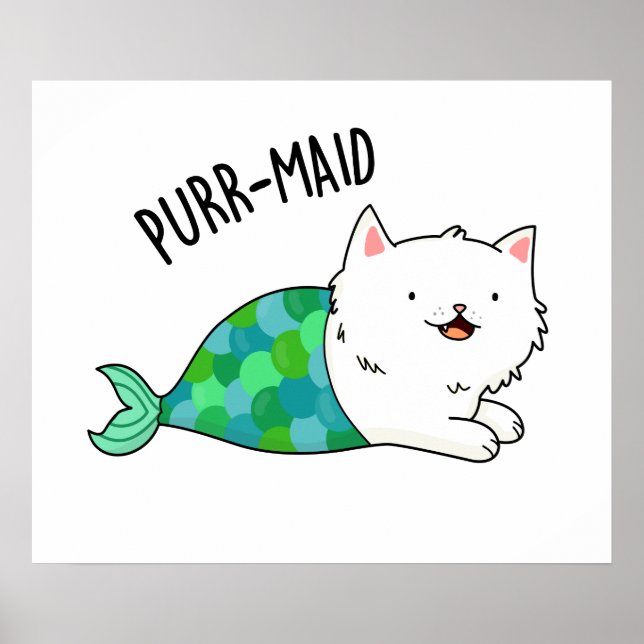 Póster Funny Kitty Cat Mermaid Pun (Frente)