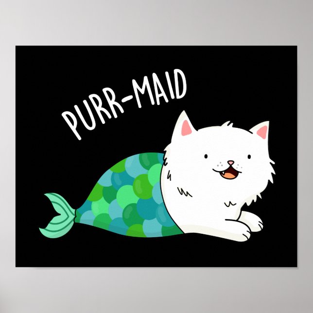Póster Funny Kitty Cat Mermaid Pun Dark BG (Frente)