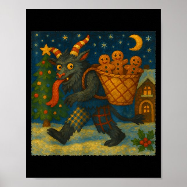 Póster Funny Krampus Gingerbread Night Festive Creepy Hol (Frente)