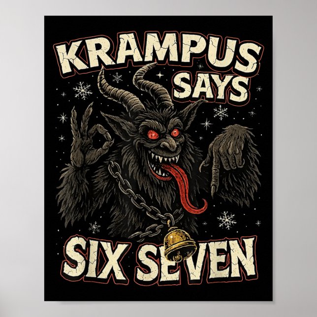 Póster Funny Krampus Says Six Seven 6 7 Meme Christmas Ho (Frente)