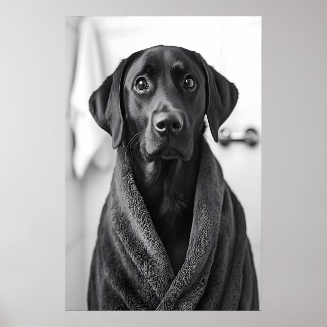 Póster Funny Labrador Bathrobe Print, Bathroom Dog Art (Frente)