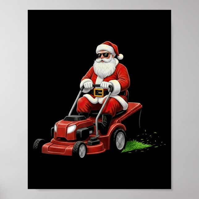 Póster Funny Lawn Mower Santa Christmas Graphic Mowing La (Frente)