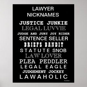 Póster Funny Lawyer Nicknames and Synonyms Office Poster