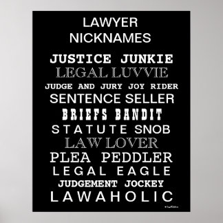 Póster Funny Lawyer Nicknames and Synonyms Office Poster