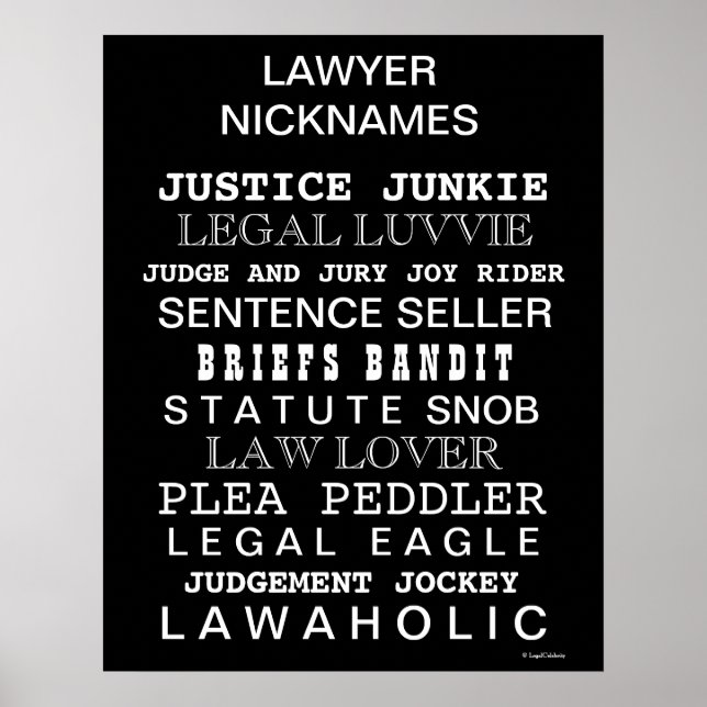 Póster Funny Lawyer Nicknames and Synonyms Office Poster (Frente)