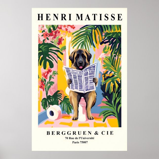 Póster Funny Leonberger Art - Dog on Toilet, Matisse (Frente)