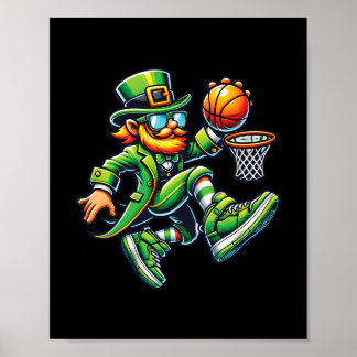 Póster Funny Leprechaun Dunking Sketll Boys Kid St Patric