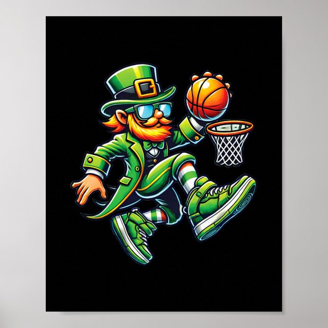 Póster Funny Leprechaun Dunking Sketll Boys Kid St Patric (Frente)