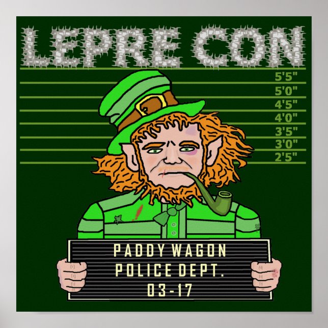 Póster Funny Leprechaun Leprecon Mugshot (Frente)