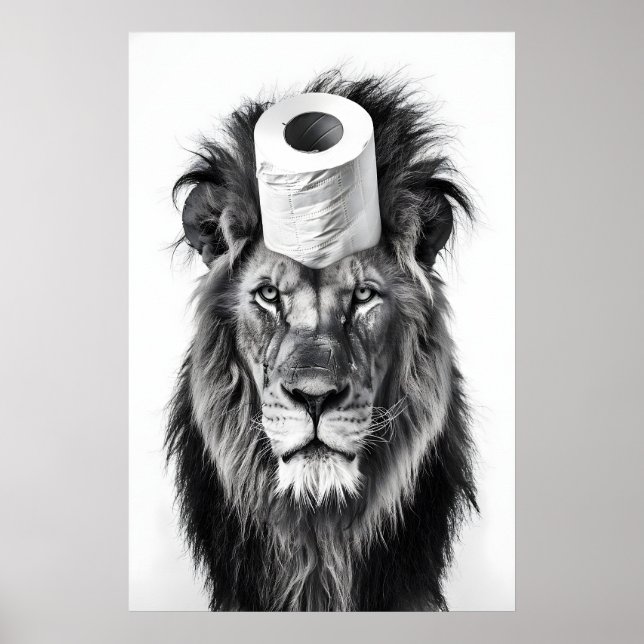 Póster Funny Lion Bathroom Art Print, Toilet Paper Roll (Frente)