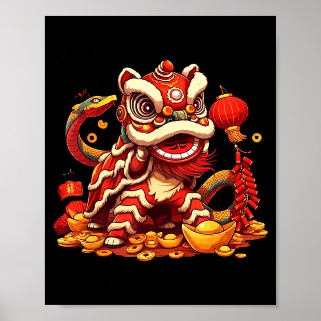 Póster Funny Lion Snake Chinese New Year 2025 Womens Mens (Frente)