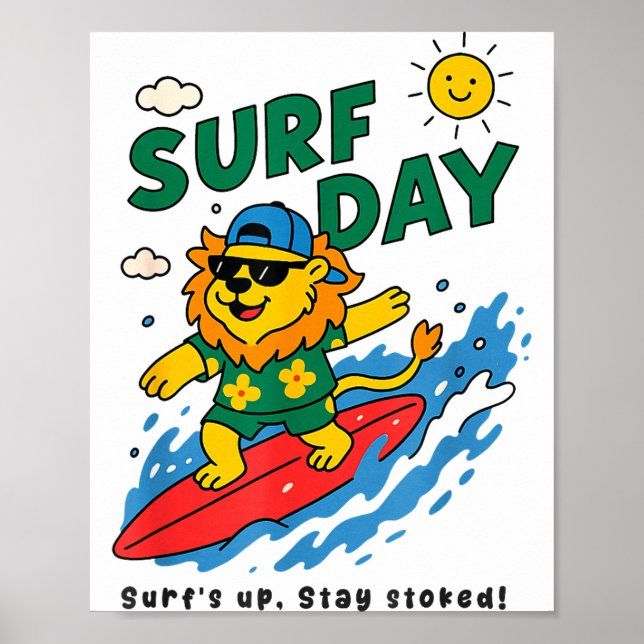 Póster Funny Lion Surfing Summer Vacation Surf Day Boys G (Frente)