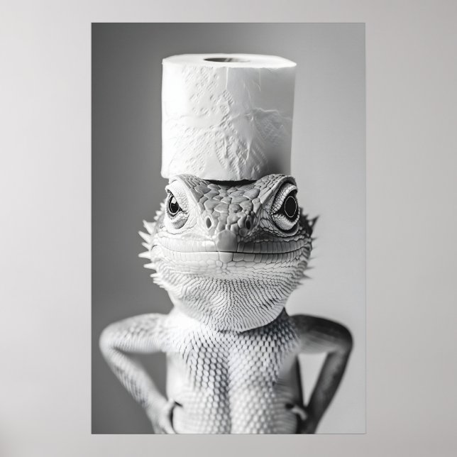 Póster Funny Lizard Toilet Paper Roll Bathroom Print (Frente)